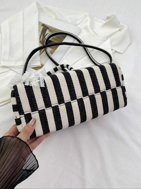 Fashionable Colorblock Striped Pattern Handbag, Casual Versatile Lace Bow Decorated Crossbody Bag for Women, Trendy All-match Commuter Bag for Daily Used