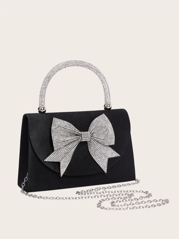 Women's Elegant Rhinestone Decor Bowknot Design Evening Bag, 2024 New Style Exquisite Trendy Handbag, Fashionable Bag for Party Decoration for Women Girls