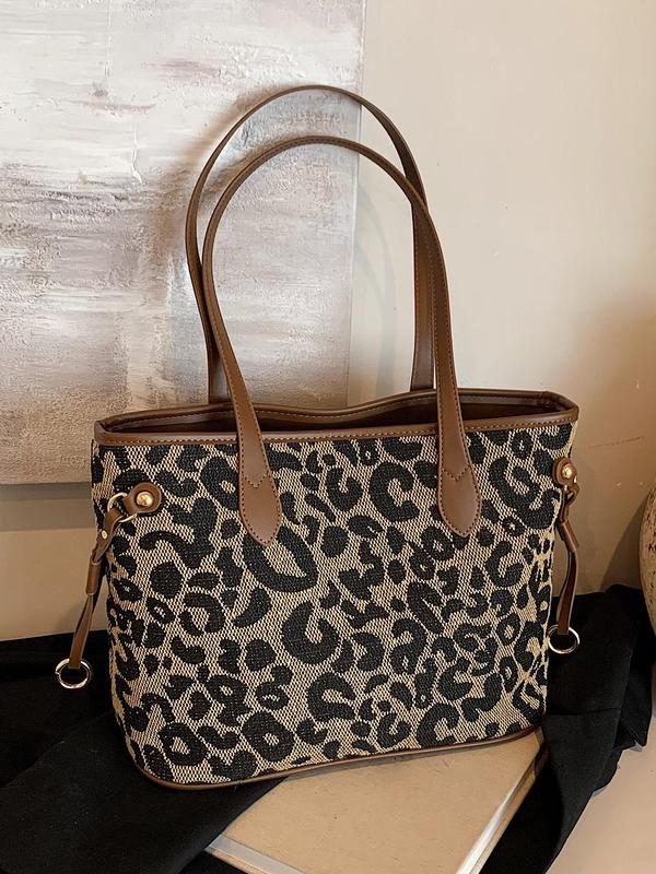 Women's Elegant Leopard Print Tote Bag, Fashionable Large Capacity Shoulder Bag for Work & Daily Used, Casual Trendy Versatile High-quality Daily Commuting Bag