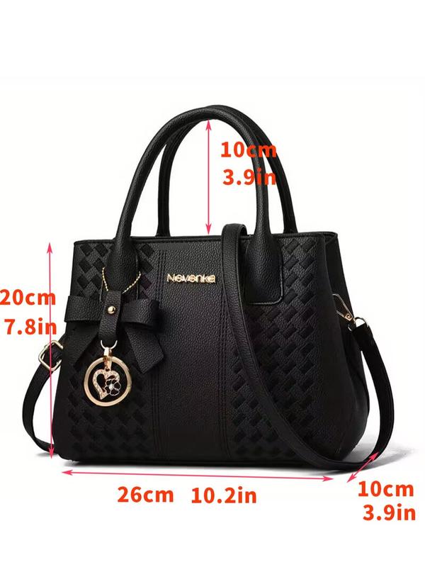 Fashionable Solid Color Pu Handbag with Heart Charm, Casual Versatile Zipper Shoulder Bag, Trendy Classic Crossbody Bag for Work & School