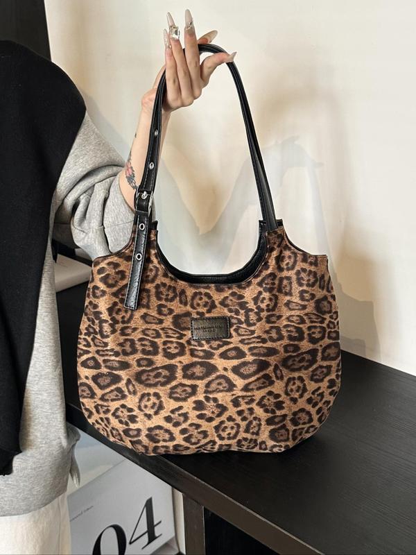 Women's Fashion Leopard Print Tote Bag, Casual Large Capacity Shoulder Bag for Daily Used, Trendy All-match Bag for Commuters and Students