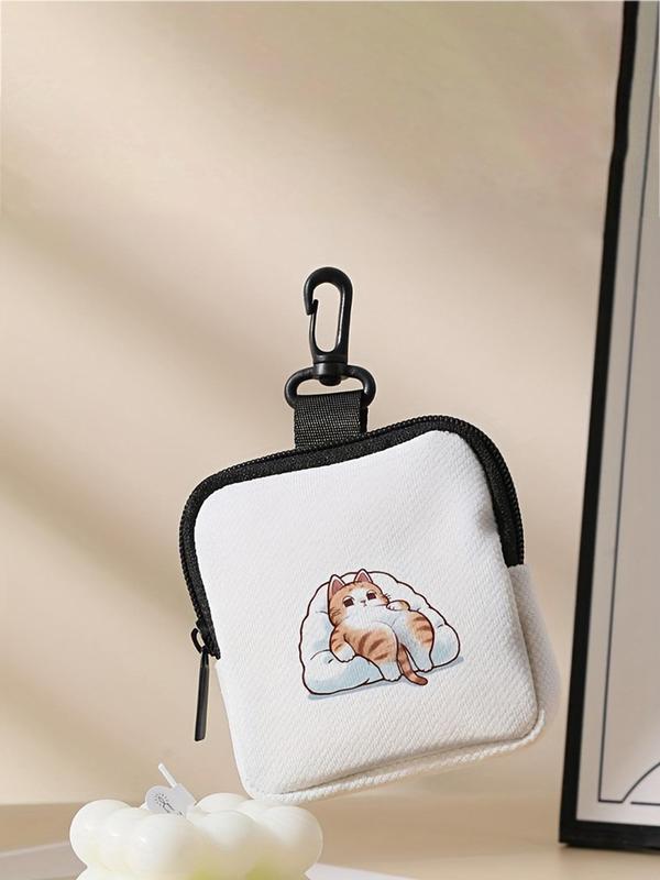 Cute Cat Pattern Coin Purse, 2024 New Style Multi-functional Storage Bag, Durable Polyester Key Card Holder Storage Bag, Ideal Gift for Women & Girls