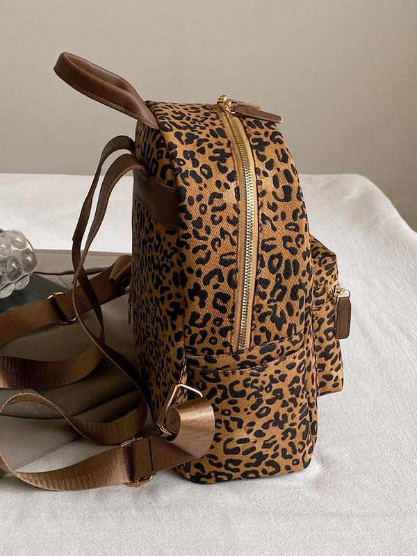 Fashion Leopard Pattern Backpack, Casual Versatile Backpack for Women & Men, Trendy All-match School Bag for Daily Use