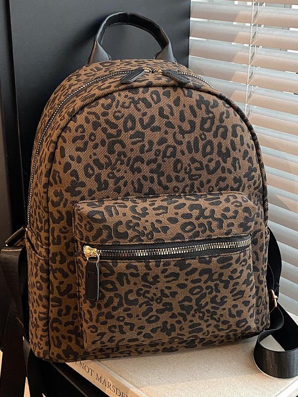 Fashion Leopard Pattern Backpack, Casual Versatile Backpack for Women & Men, Trendy All-match School Bag for Daily Use