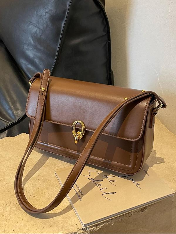 Women's Elegant Solid Color Shoulder Bag, Fashionable PU Leather Shoulder Bag for Daily Life, Casual Trendy Versatile Minimalist Commuting Bag