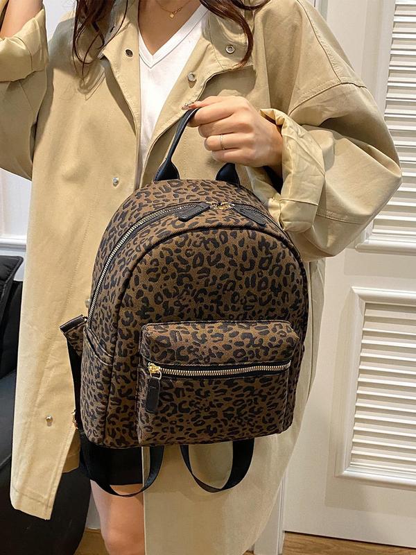 Fashion Leopard Pattern Backpack, Casual Versatile Backpack for Women & Men, Trendy All-match School Bag for Daily Use