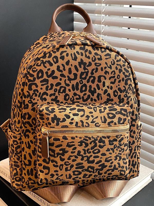 Fashion Leopard Pattern Backpack, Casual Versatile Backpack for Women & Men, Trendy All-match School Bag for Daily Use