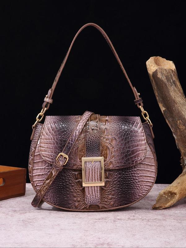 Women's Fashionable Crocodile Embossed Handbag, Casual Versatile Shoulder Bag for Daily Used, Trendy High-quality Daily Commuting Bag, Girl Fashionable Shopping Bag