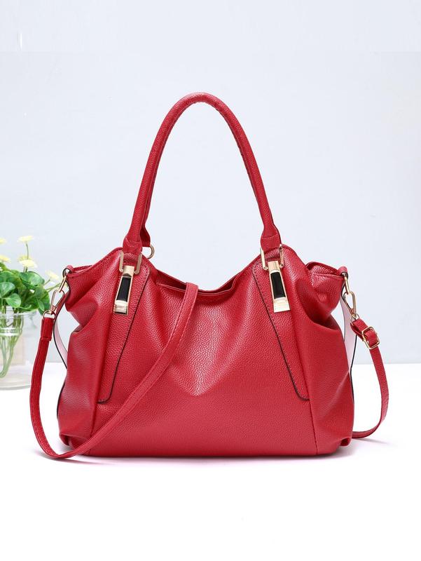 Summer 2024 Solid Color Tote Bag with Adjustable Strap, Women's Fashionable Large Capacity Shoulder Bag for Work & Daily Used, Casual Trendy Versatile High-quality Daily Commuting Bag