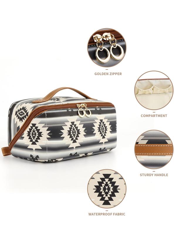 Boho Style Geometric Pattern Makeup Bag, Multi-functional Cosmetic Storage Bag, Zipper Makeup Organizer Pouch, Versatile Storage Bag for Travel & Daily Use