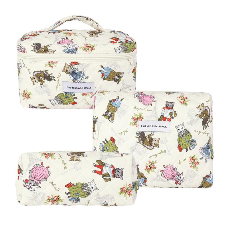 Cute Animal Pattern Cosmetic Storage Bag, 3 Counts set Large Capacity Travel Makeup Bag, Zipper Makeup Organizer Pouch, Versatile Storage Bag for Skincare