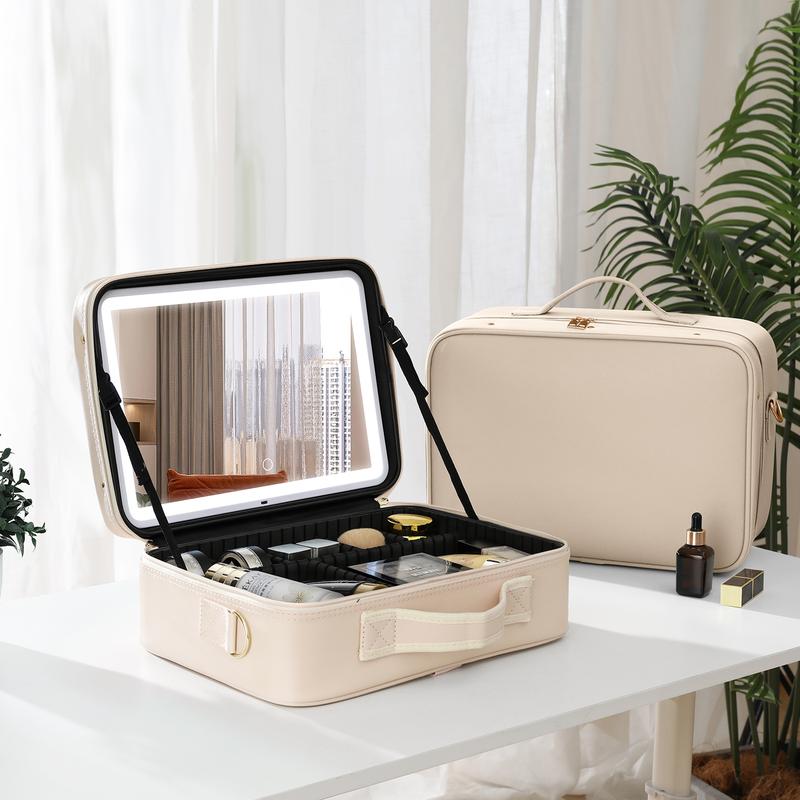 La Reina Vanity Large-capacity makeup bag with mirror, LED light, portable shoulder bag, portable makeup bag