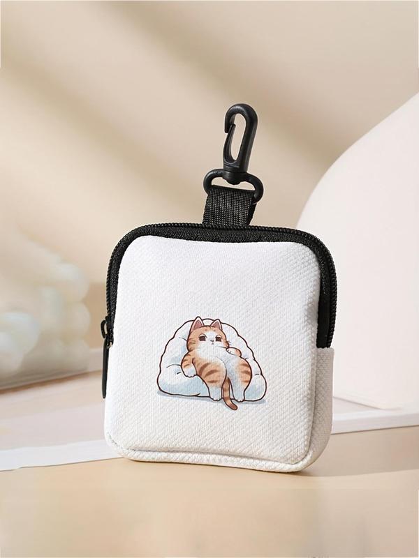 Cute Cat Pattern Coin Purse, 2024 New Style Multi-functional Storage Bag, Durable Polyester Key Card Holder Storage Bag, Ideal Gift for Women & Girls