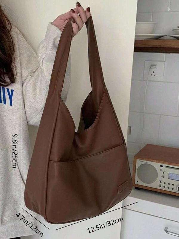 Women's Solid Color Shoulder Bag, Fashionable Large Capacity Tote Bag for Work & Daily Used, Casual Trendy Versatile High-quality Daily Commuting Bag