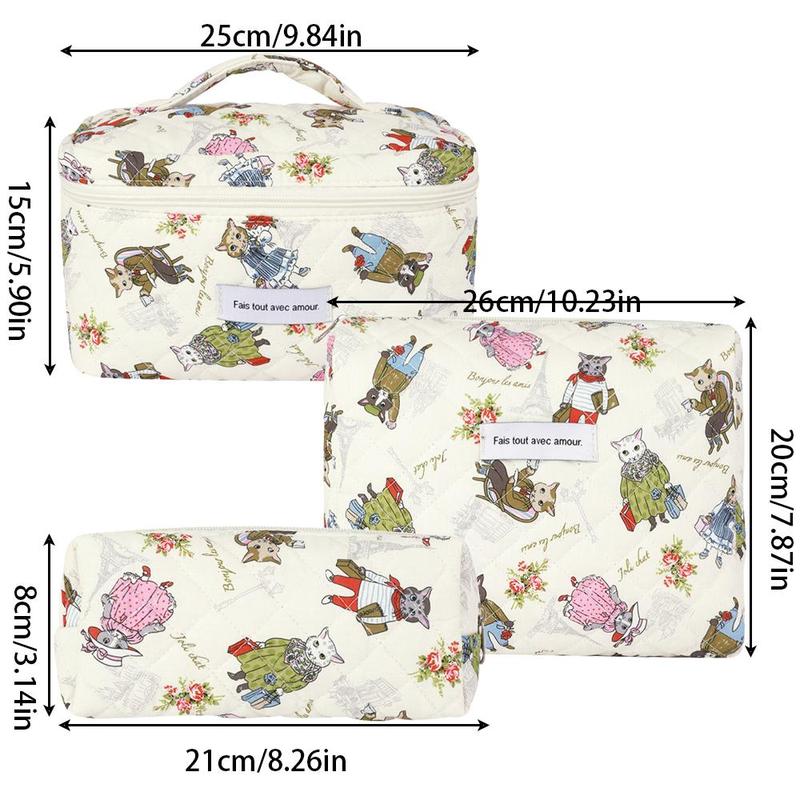 Cute Animal Pattern Cosmetic Storage Bag, 3 Counts set Large Capacity Travel Makeup Bag, Zipper Makeup Organizer Pouch, Versatile Storage Bag for Skincare