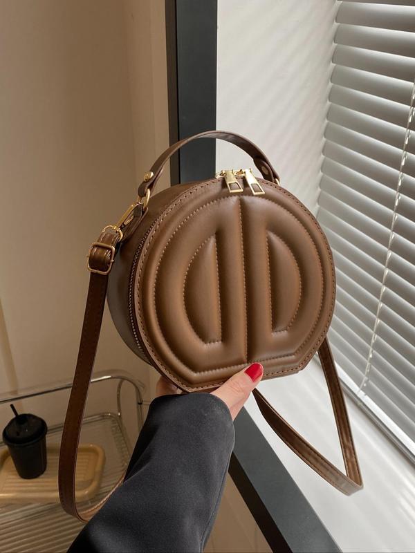 Minimalist Vintage Elegant Quilted Handbag for Women, 2024 New Trendy Retro Round Shaped Crossbody Bag, Simple All-match Bag As Birthday Gift for Girlfriend