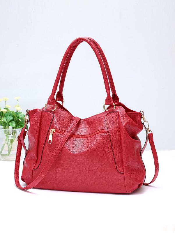 Summer 2024 Solid Color Tote Bag with Adjustable Strap, Women's Fashionable Large Capacity Shoulder Bag for Work & Daily Used, Casual Trendy Versatile High-quality Daily Commuting Bag