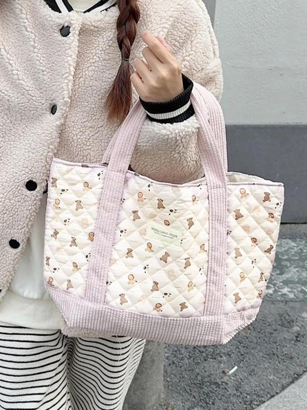 2024 Summer Ditsy Floral Pattern Tote Bag for Women, Large Capacity Quilted Shoulder Bag for Women, Designer Handbag, Casual Trendy Versatile Work Bag, Dating, Party, Shopping, Back To School, Fall Outfits, Fall Freshness