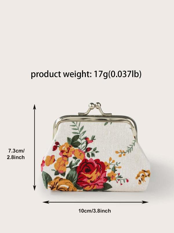 Women's Floral Pattern Design Coin Purse, Portable Synthetic Material Kiss Lock Buckle Design Coin Purse for Daily Used