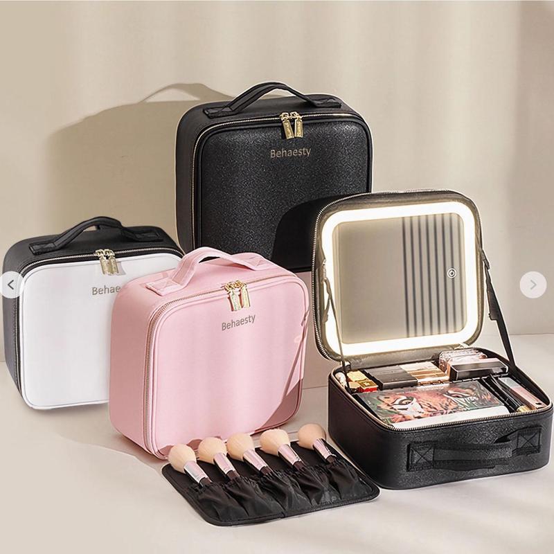 Travel Make-up Case with LED Mirror with 3.colour LED Lighted Adjustable Dividers, Make-upCase with Mirror Make-up Bags mutipul colore