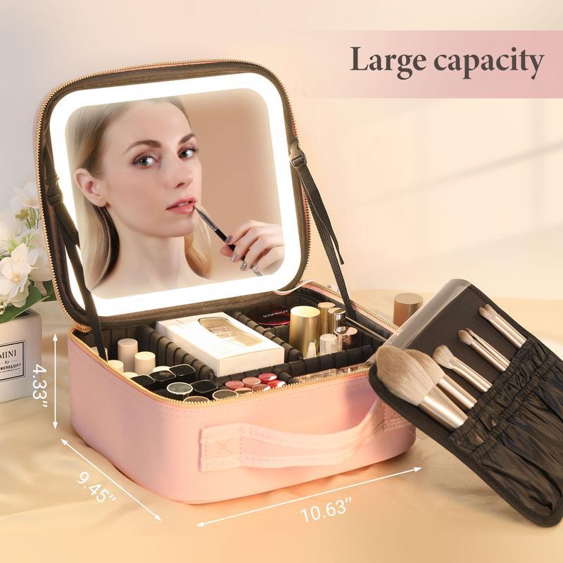 Travel Make-up Case with LED Mirror with 3.colour LED Lighted Adjustable Dividers, Make-upCase with Mirror Make-up Bags mutipul colore