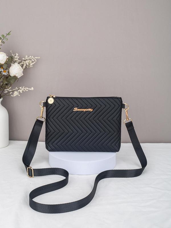 Women's Fashionable Chevron Quilted Design Crossbody Bag, Casual Versatile Zipper Shoulder Bag for Daily Used, Trendy All-match Commuter Bag