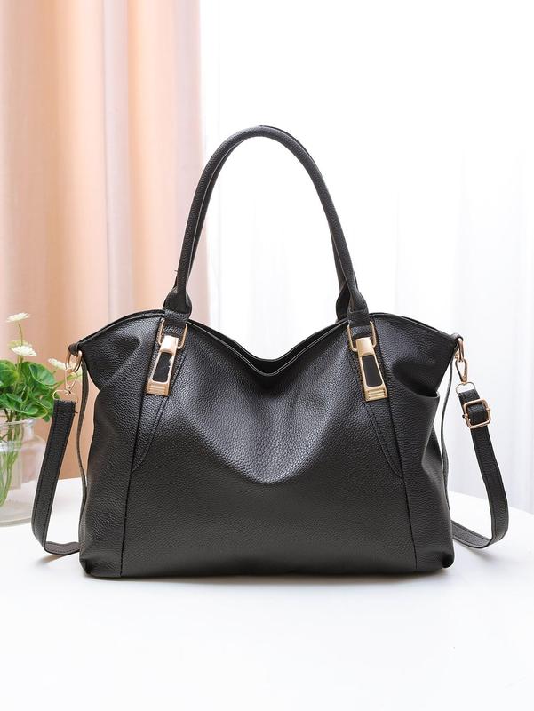 Summer 2024 Solid Color Tote Bag with Adjustable Strap, Women's Fashionable Large Capacity Shoulder Bag for Work & Daily Used, Casual Trendy Versatile High-quality Daily Commuting Bag