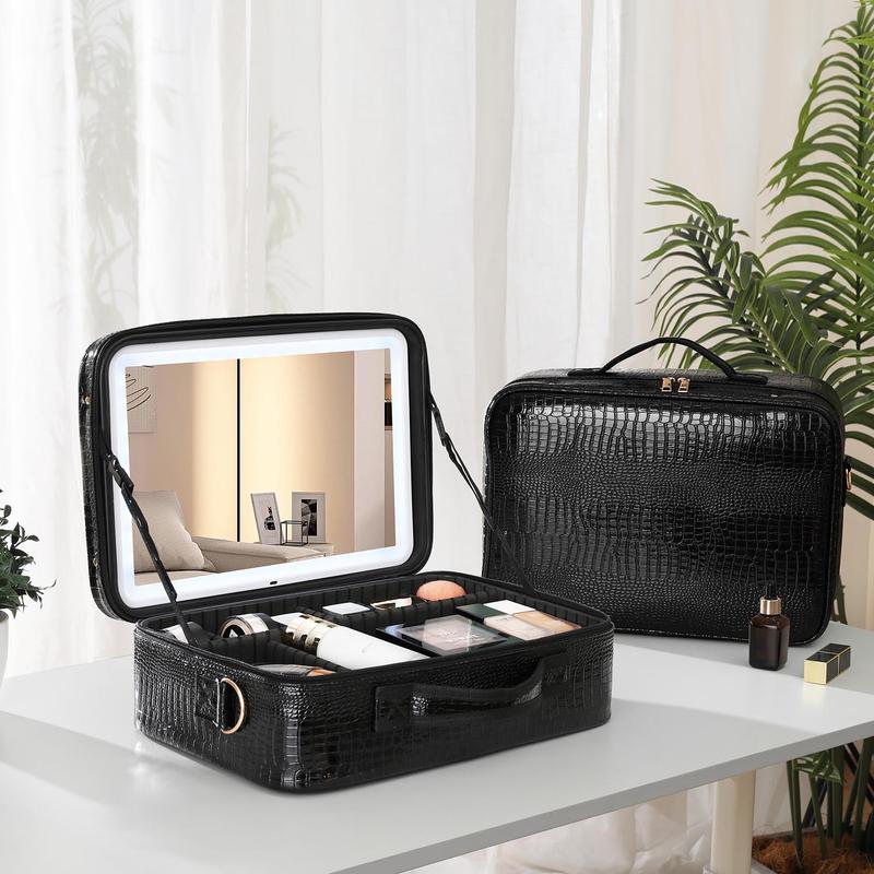 La Reina Vanity Large-capacity makeup bag with mirror, LED light, portable shoulder bag, portable makeup bag