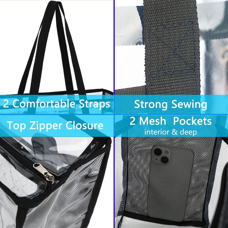 Clear Beach Bag for Women, Large Clear Tote Bag for Stadium Events - Zipper Closure, Waterproof, Sandproof