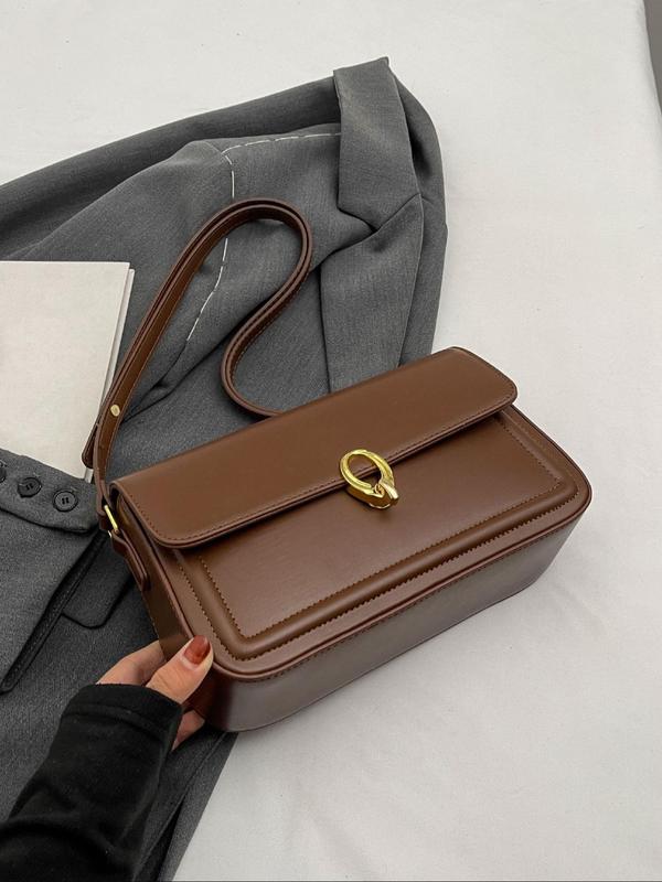 Women's Elegant Solid Color Shoulder Bag, Fashionable PU Leather Shoulder Bag for Daily Life, Casual Trendy Versatile Minimalist Commuting Bag