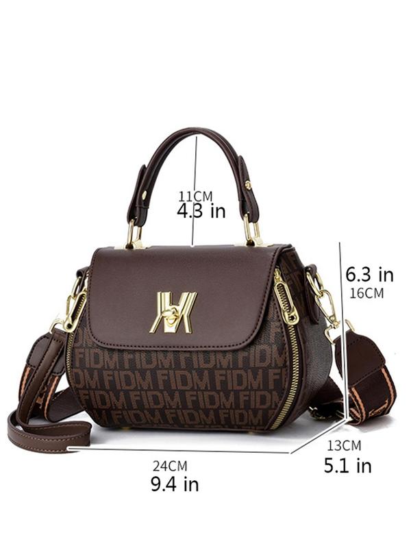 Women's Summer 2024 Letter Pattern Pu Leather Handbag, Zipper Crossbody Bag, Casual Trendy Versatile Daily Commuting Bag for Women