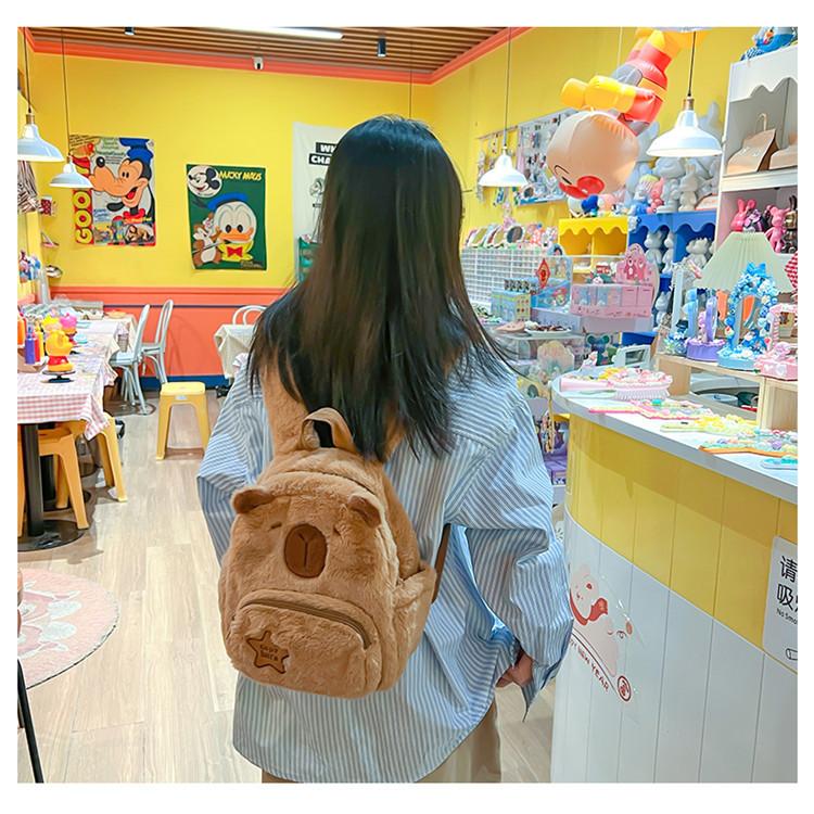 Small Capybara Backpack Multifunction Plush Bookbag Capybara Durable Casual Bag