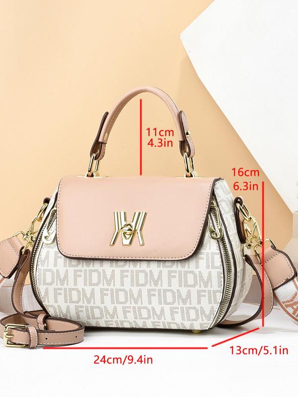 Women's Summer 2024 Letter Pattern Pu Leather Handbag, Zipper Crossbody Bag, Casual Trendy Versatile Daily Commuting Bag for Women