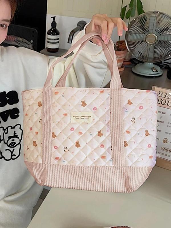 2024 Summer Ditsy Floral Pattern Tote Bag for Women, Large Capacity Quilted Shoulder Bag for Women, Designer Handbag, Casual Trendy Versatile Work Bag, Dating, Party, Shopping, Back To School, Fall Outfits, Fall Freshness