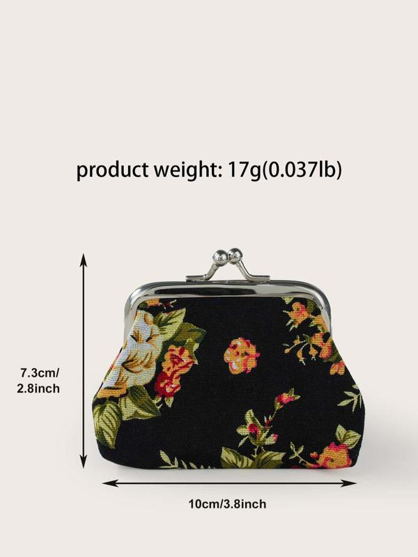 Women's Floral Pattern Design Coin Purse, Portable Synthetic Material Kiss Lock Buckle Design Coin Purse for Daily Used