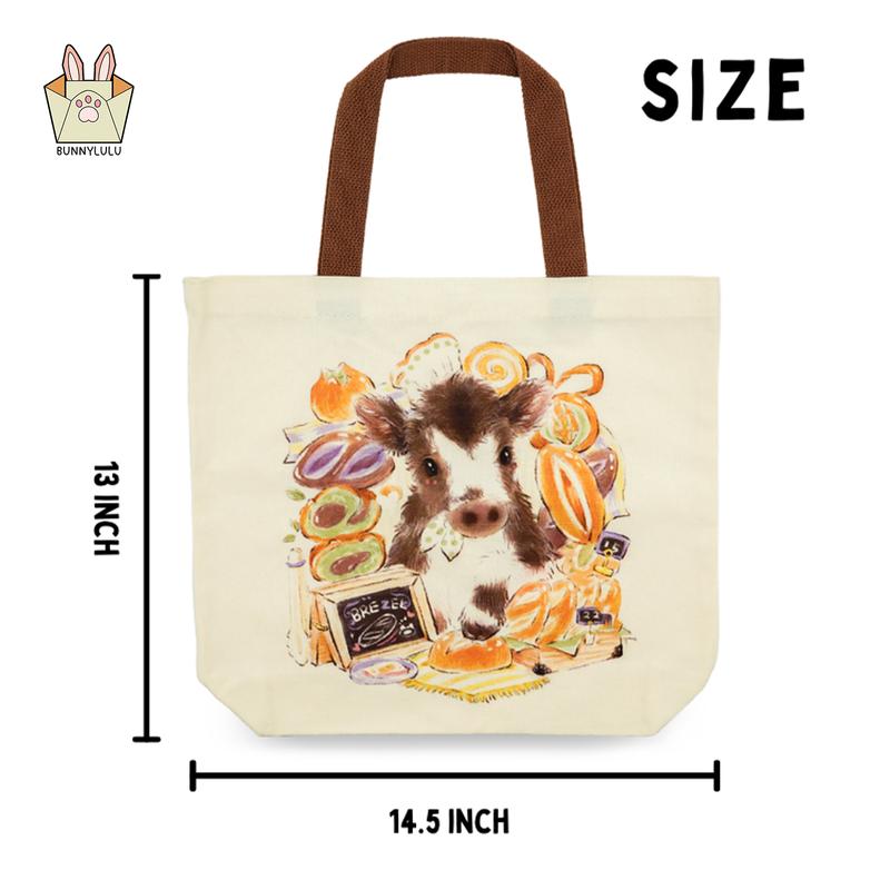 BUNNYLULU × Large Canvas Tote Bag, Reusable Cotton Bag for Lunch Grocerry Beach Gym, Eco-Friendly and Adorable Holiday Gifts