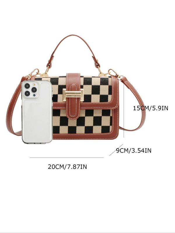 Women's Elegant Checkerboard Pattern Crossbody Bag, Fashionable Plaid Pattern Handbag with Adjustable Strap, Casual Trendy Versatile Commuting Bag