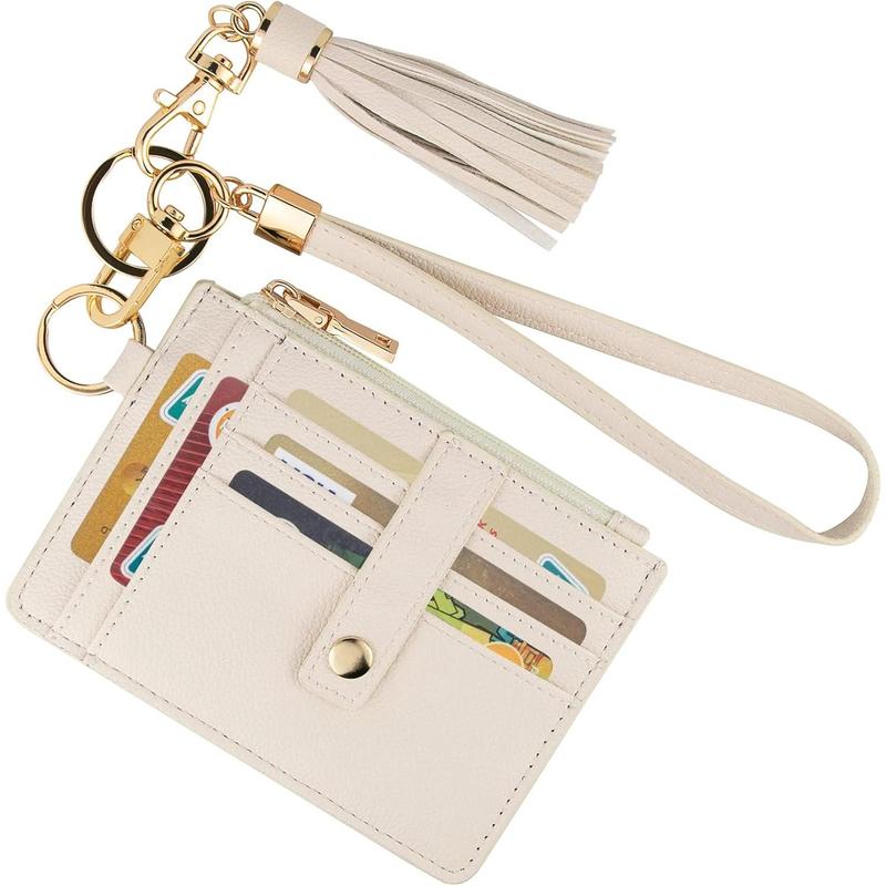 Small Wallet for Women RFID Card Holder Keychain,Wristlet Wallet Card Wallets for Women (Beige)