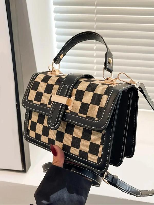 Women's Elegant Checkerboard Pattern Crossbody Bag, Fashionable Plaid Pattern Handbag with Adjustable Strap, Casual Trendy Versatile Commuting Bag