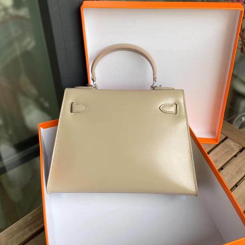 2024 New Box Glossy Cowhide Second Generation Kelly Bag Silver Buckle Leather Handbag Versatile High Quality One Shoulder Bag