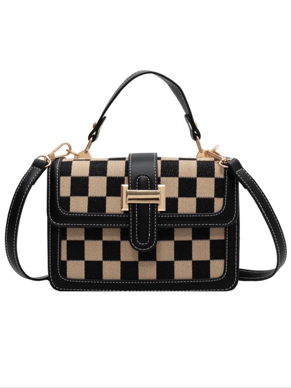 Women's Elegant Checkerboard Pattern Crossbody Bag, Fashionable Plaid Pattern Handbag with Adjustable Strap, Casual Trendy Versatile Commuting Bag