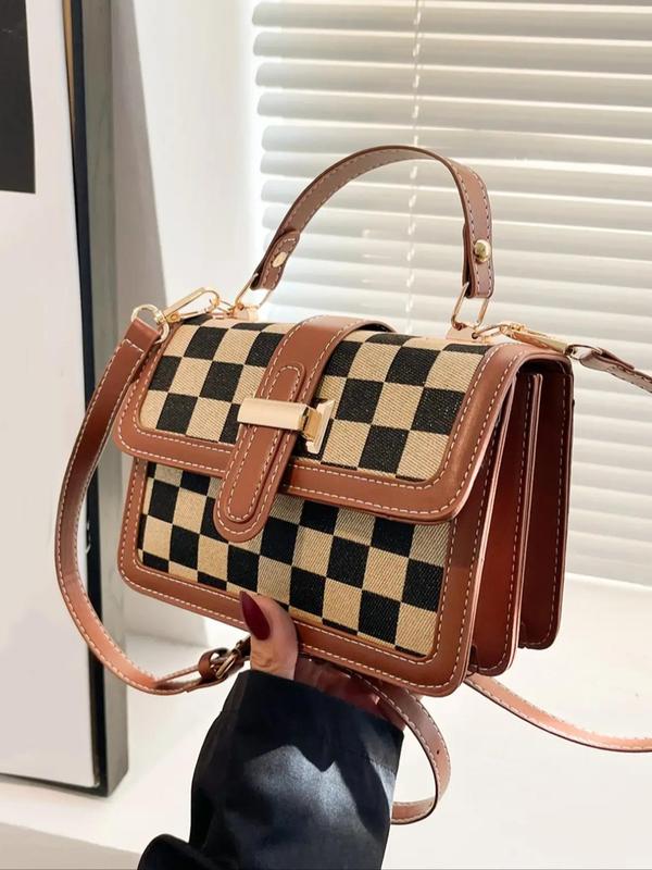 Women's Elegant Checkerboard Pattern Crossbody Bag, Fashionable Plaid Pattern Handbag with Adjustable Strap, Casual Trendy Versatile Commuting Bag