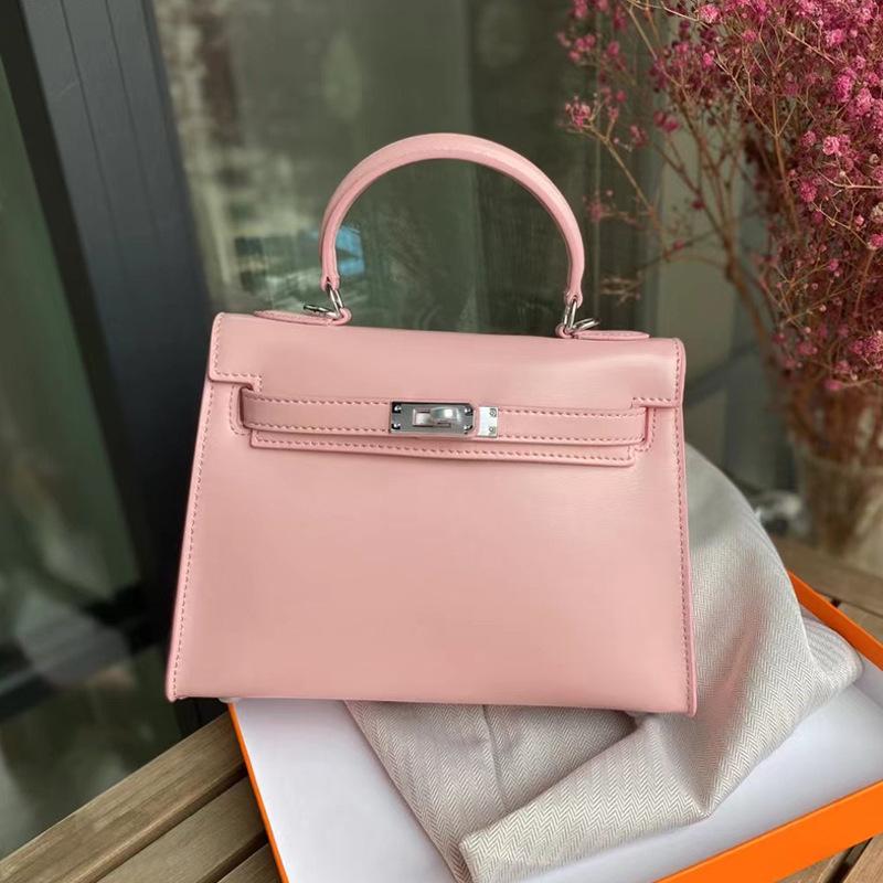 2024 New Box Glossy Cowhide Second Generation Kelly Bag Silver Buckle Leather Handbag Versatile High Quality One Shoulder Bag