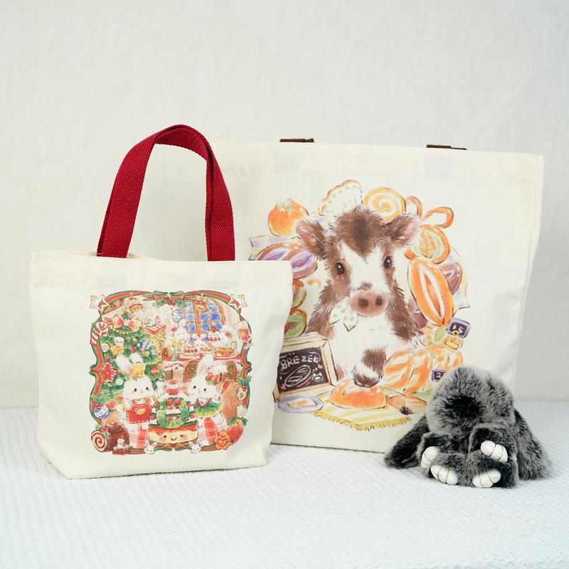 BUNNYLULU × Large Canvas Tote Bag, Reusable Cotton Bag for Lunch Grocerry Beach Gym, Eco-Friendly and Adorable Holiday Gifts