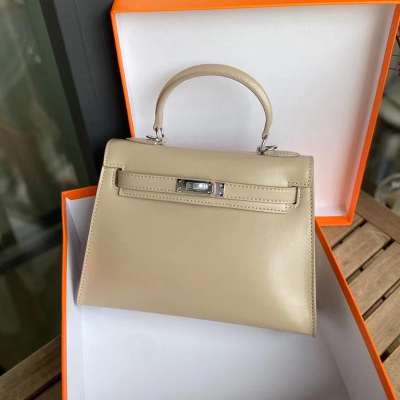 2024 New Box Glossy Cowhide Second Generation Kelly Bag Silver Buckle Leather Handbag Versatile High Quality One Shoulder Bag