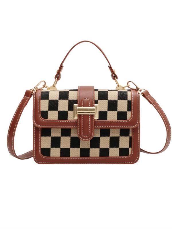 Women's Elegant Checkerboard Pattern Crossbody Bag, Fashionable Plaid Pattern Handbag with Adjustable Strap, Casual Trendy Versatile Commuting Bag