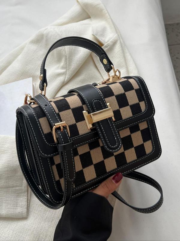 Women's Elegant Checkerboard Pattern Crossbody Bag, Fashionable Plaid Pattern Handbag with Adjustable Strap, Casual Trendy Versatile Commuting Bag