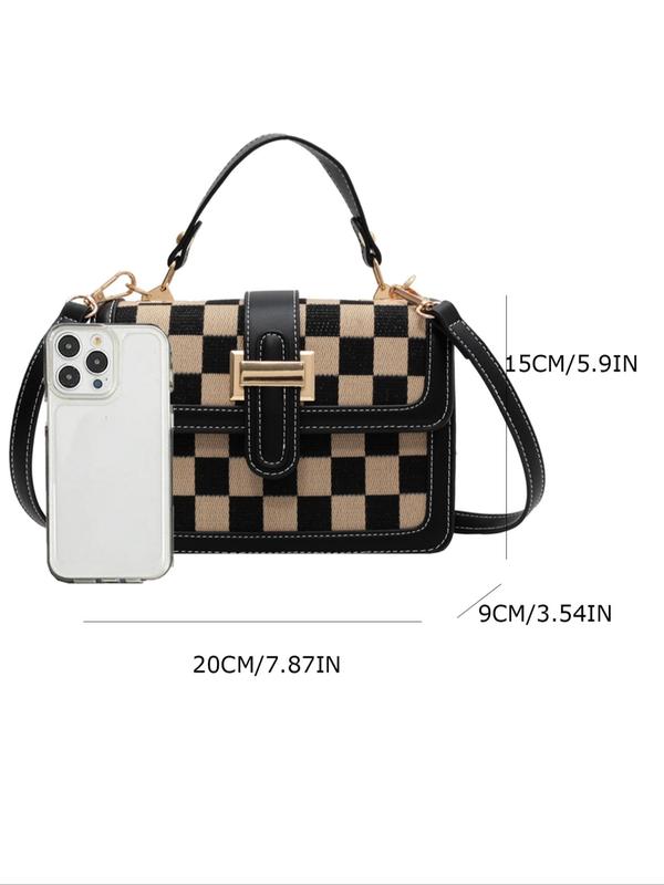 Women's Elegant Checkerboard Pattern Crossbody Bag, Fashionable Plaid Pattern Handbag with Adjustable Strap, Casual Trendy Versatile Commuting Bag