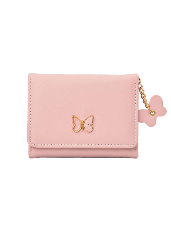 Women's Cute Cartoon Butterfly Design Short Wallet, Fashionable PU Leather Zipper Bifold Wallet, Casual Versatile Card Holder for Daily Used