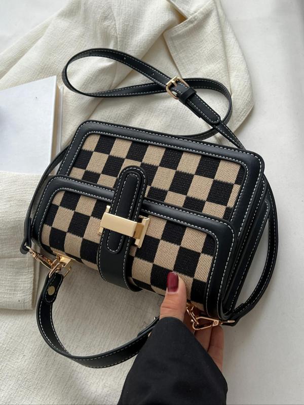 Women's Elegant Checkerboard Pattern Crossbody Bag, Fashionable Plaid Pattern Handbag with Adjustable Strap, Casual Trendy Versatile Commuting Bag